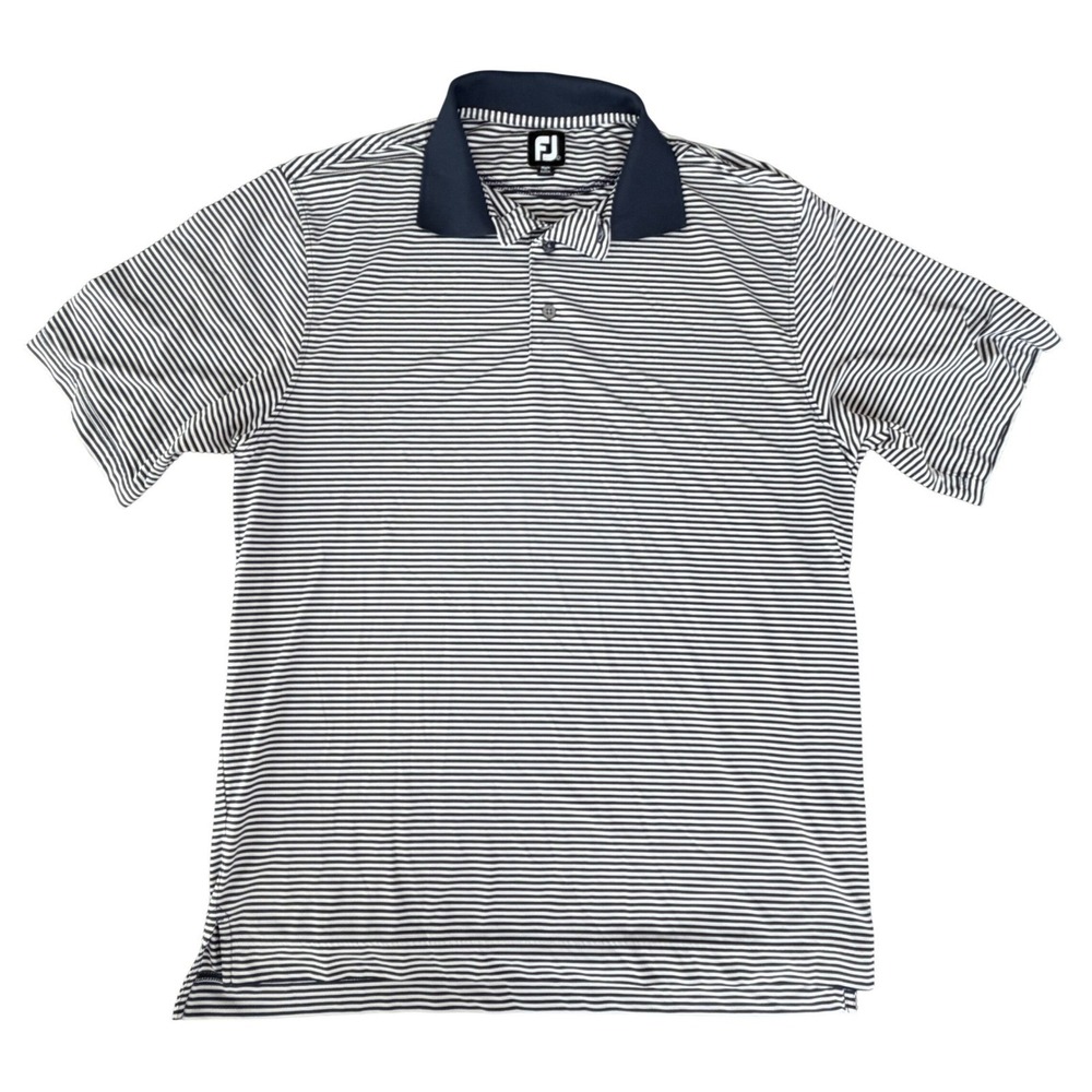 FootJoy Mens Striped Golf Polo Shirt Navy White Short Sleeve Size L Preppy